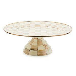 MacKenzie Childs Mocha Check Large Pedestal Platter