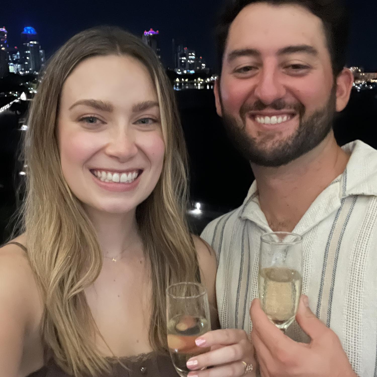 The night we got engaged! Champagne on the pier.