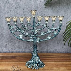 Hanukkah Menorah Candle Holder Handcrafted Metal Decor Green Menorah Traditional Hanukkah Candle Holder Menorah Judaica Holiday Decor