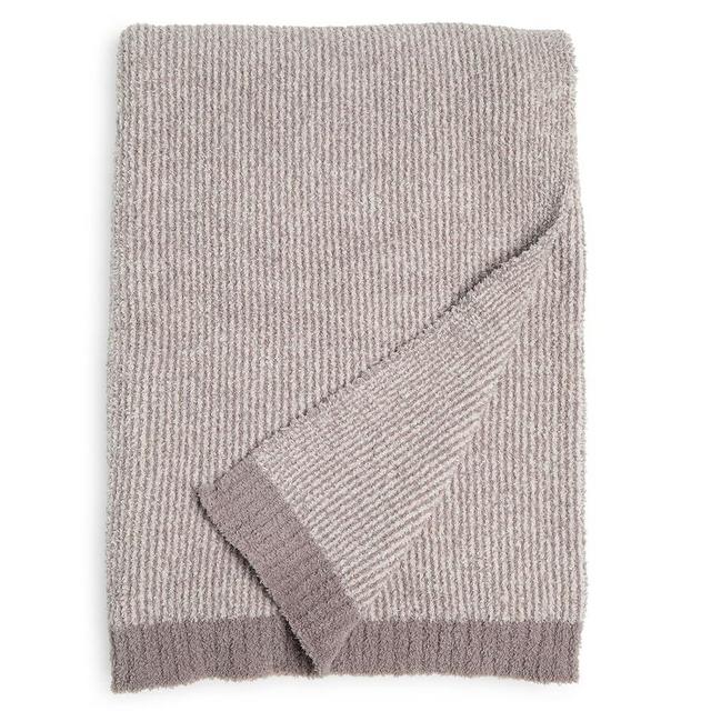 Barefoot Dreams CozyChic Microstripe Throw Blanket (Beach Rock/Almond) 45" x 60"