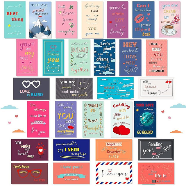 Chinco 120 Pieces Love Notes for Him Her Romantic Lunch Box Notes Mini Valentine's Day Cards Inspirational Design 2 x 3.5 Inch for Husband Wife Adults Beloved Ones, 30 Styles
