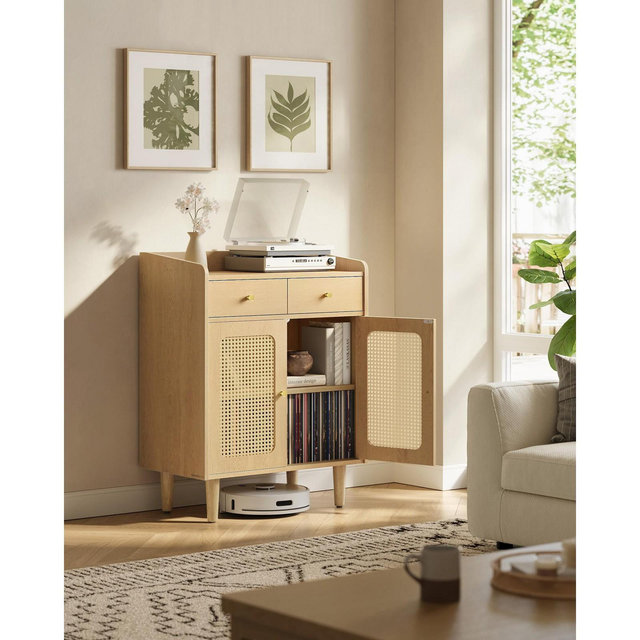 SONGMICS HOME BOHOVEN Collection - Buffet Cabinet, Sideboard Storage Cabinet with Rattan-Like Doors and Drawers, Oak Beige