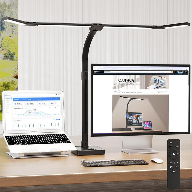 CJJFACA Office Home Desk Lamp,24W Super Bright Eye-Care Desk Lamp,Adjustable Gooseneck Office LED Task Light with Soft Non-Glare Lighting,Suitable for Studying,Reading (Black) (Plus)