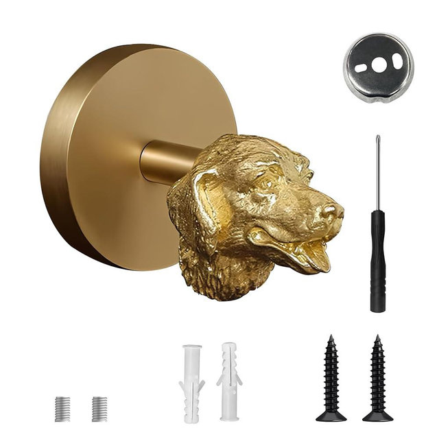 MEAKEO Dog Wall Hook, Solid Brass Wildlife, Heavy Duty Vintage Animal Hook. Used for Hanging Clothes, Hats, Towels, Bags, Organizing Decorative Wall Hooks