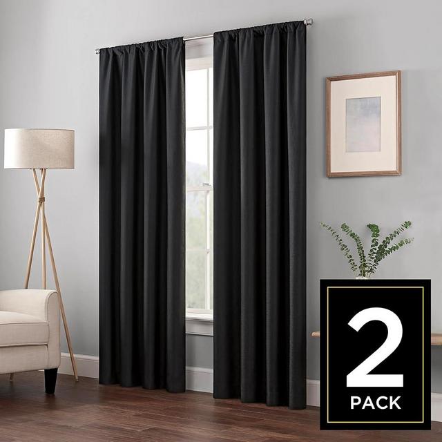 Eclipse Kendall Modern Thermaback Blackout Window Curtains, Rod Pocket, Insulating and Noise Reducing Window Curtains, 84 Inch Long x 42 Inch Wide, Curtain Panel Set, 2 Pack, Black