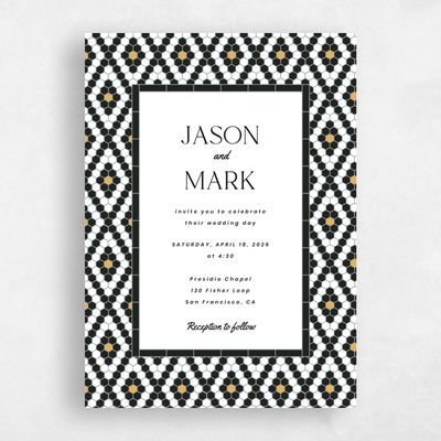 Black Bordered Wedding Invitation - Metropol Portrait