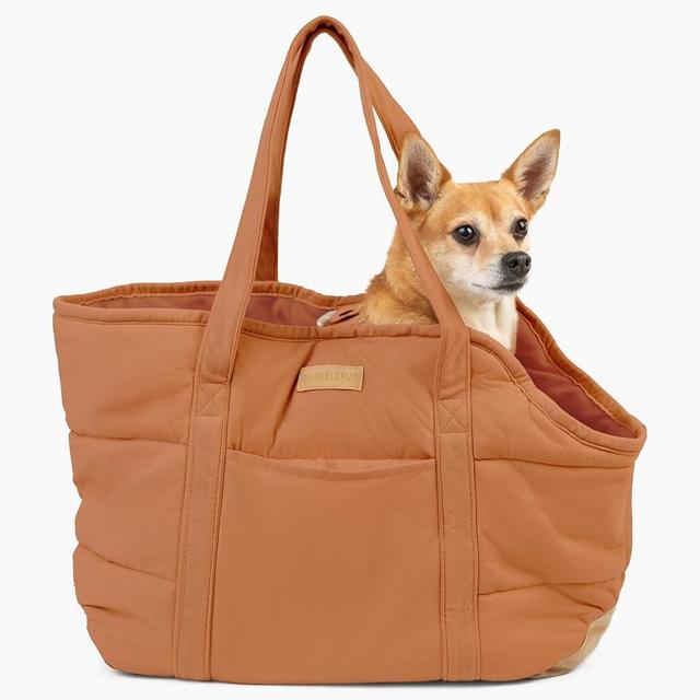 NoblePup Cozy Plush Dog Purse Carrier for Small Dogs - Dog Carrier Purse with Secure Harness Clip, Dog Tote Bag for Small Dogs and Puppies - Brown