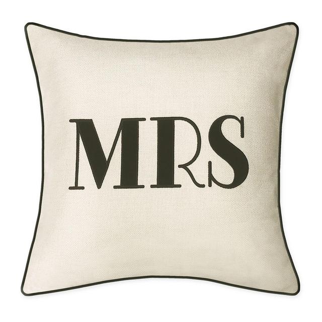 Edie "Mrs." Square Throw Pillow in Oyster/Black