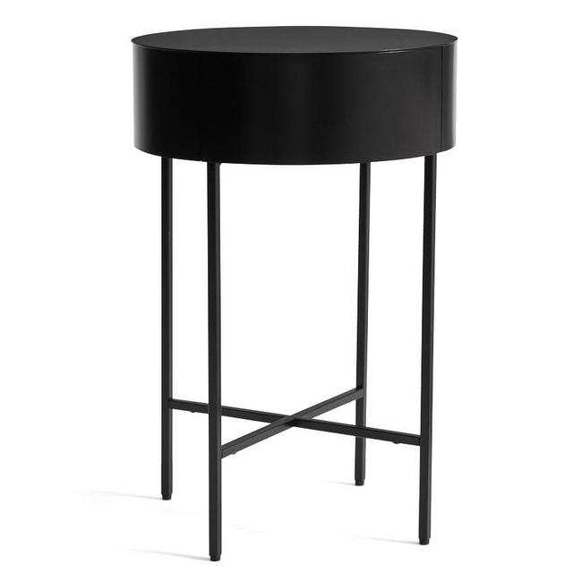 Jean Round Metal Nightstand, Black