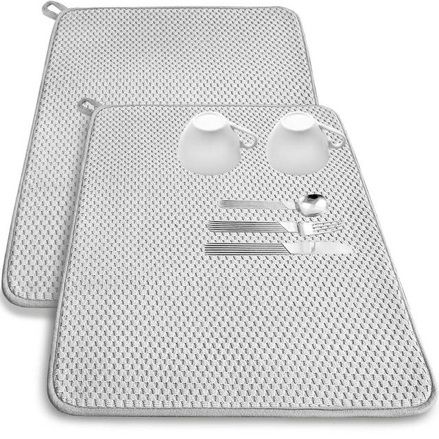 2 Pack Microfiber Dish Drying Mat,24x17" Large Size Highly Absorbent Dish Drainer Mat,Kitchen Counter Quick Dry Pads for Under Sink,Coffee Rack(Gray)