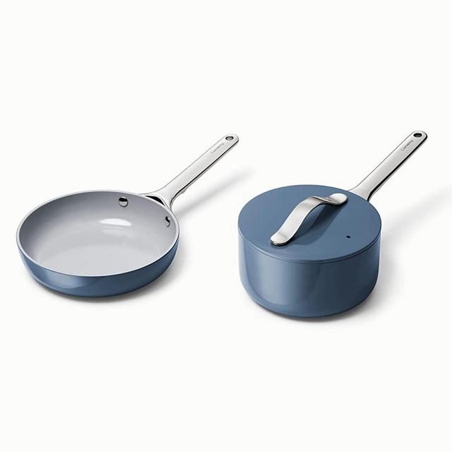 Caraway Mini Duo - Non-Stick Ceramic Mini Fry Pan (1.05 qt, 8") & Mini Sauce Pan (1.75 qt) - Non Toxic, PTFE & PFOA Free - Oven Safe & Stovetop Agnostic (Gas, Electric & Induction) - Navy