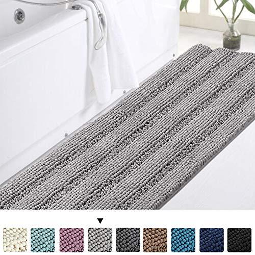 Luxury Bath Runner for Bathroom Gray Bathroom Rug 47 x 17 Inches Shaggy Bath Mat, Soft Plush Anti-Slip Shower Rug, Microfiber Shaggy Bathroom Mat Machine Washable Bath Rug for Bathroom, Dove Gray