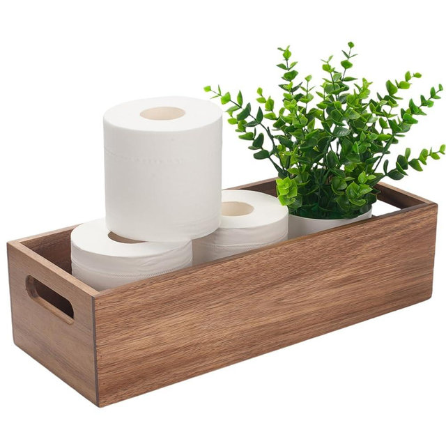Toilet Tank Basket, Toilet Paper Basket for Back of Toilet Tank Top, Bamboo Bathroom Storage Basket for Organizing and Decor (15 x 6 x 4 inch)