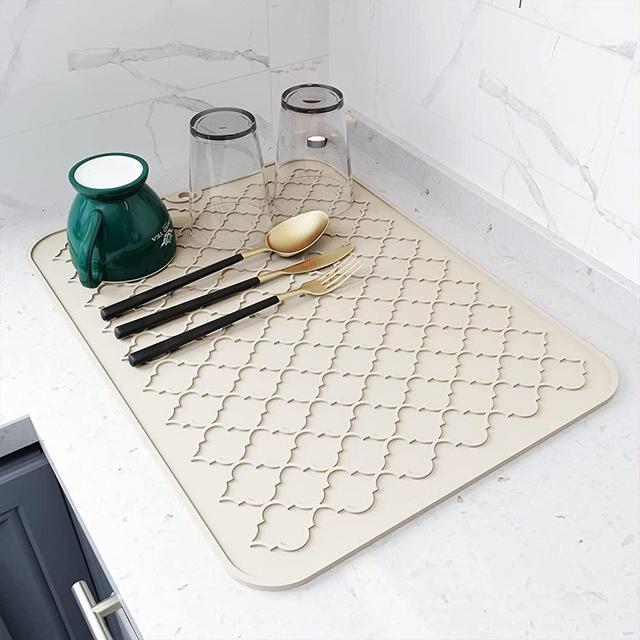 AMOAMI-Dish Drying Mats for Kitchen Counter Heat Resistant Mat Kitchen Gadgets Kitchen Accessories (12" x 16, BEIGE)