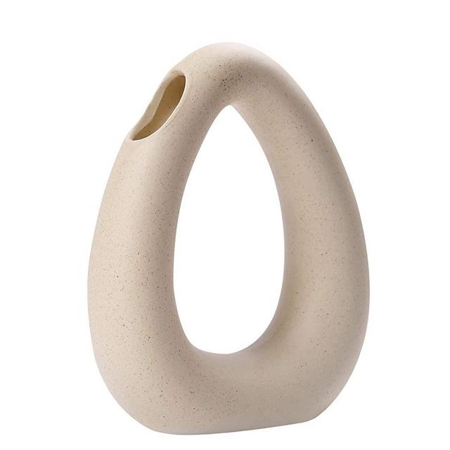 Ceramic Vase Furnishing Articles, Geometric Ceramic Vase for Home Decor Modern Flower Vase Desktop Shelf Furnishing Decoration Tabletop Decorative Hollow Vase, Yellow