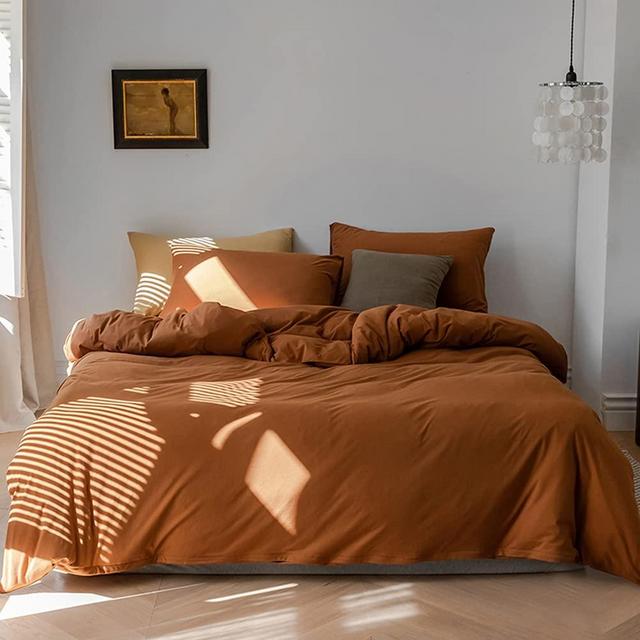 Nayoroom Burnt Orange Duvet Cover Queen Size Caramel Pumpkin Rust Minimalist Style Solid Brown Bedding Set 3 Pieces Soft Microfiber Reversible Comforter Cover with Zipper Ties Gifts for Women Men