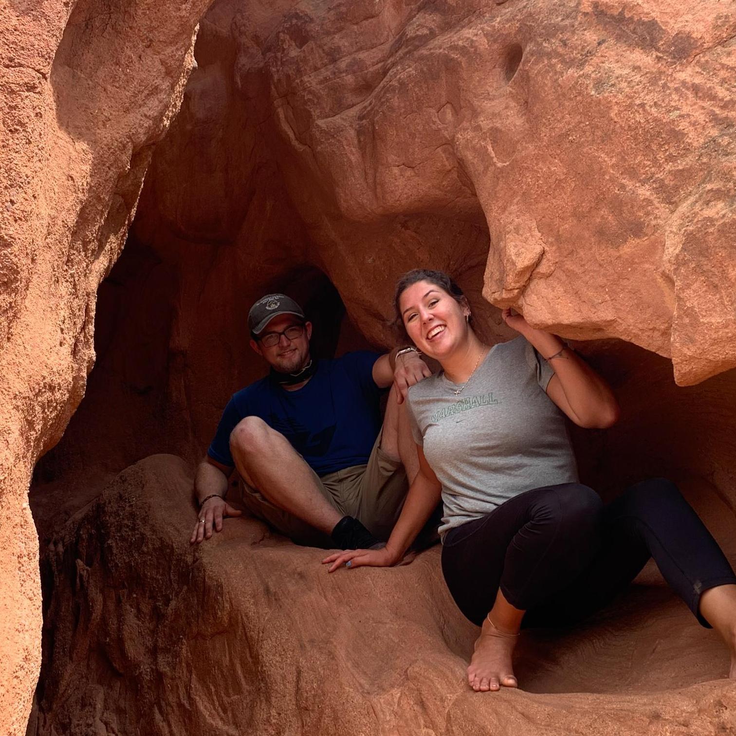 Enjoying the rock caves in a gorgeous park called Garden of the Gods in Colorado. We're true monkeys!