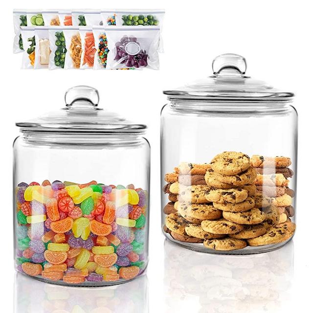 Nolopau 1 Gallon Glass Jar with Lid, Glass Storage Container Round large Capacity Airtight Clear with Leak Proof Rubber Gasket Lid Storage Jar, for Eggs, Dry Food, Snacks(2 Pack)