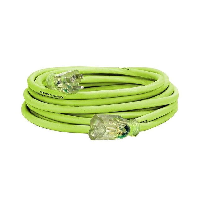 Flexzilla Pro Extension Cord, 14/3 AWG SJTW, 25 ft., Lighted Plug, Indoor/Outdoor, ZillaGreen - FZ512725