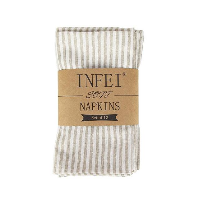 INFEI Soft Broad Striped Linen Cotton Dinner Cloth Napkins - Set of 12 (40 x 30 cm) - for Events & Home Use (Black)