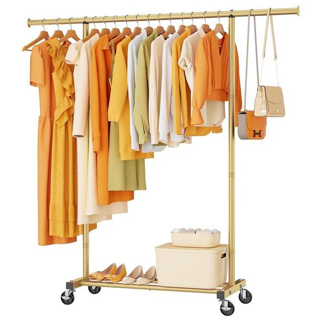Clothes Clothing Garment Rack with Wheels,46.5" L Portable Rolling Clothing Racks for Hanging Clothes, Sturdy Closet Wardrobe Rack Clothes Storage Organizer Hanger for Coats, Shirts, Dress, Gold