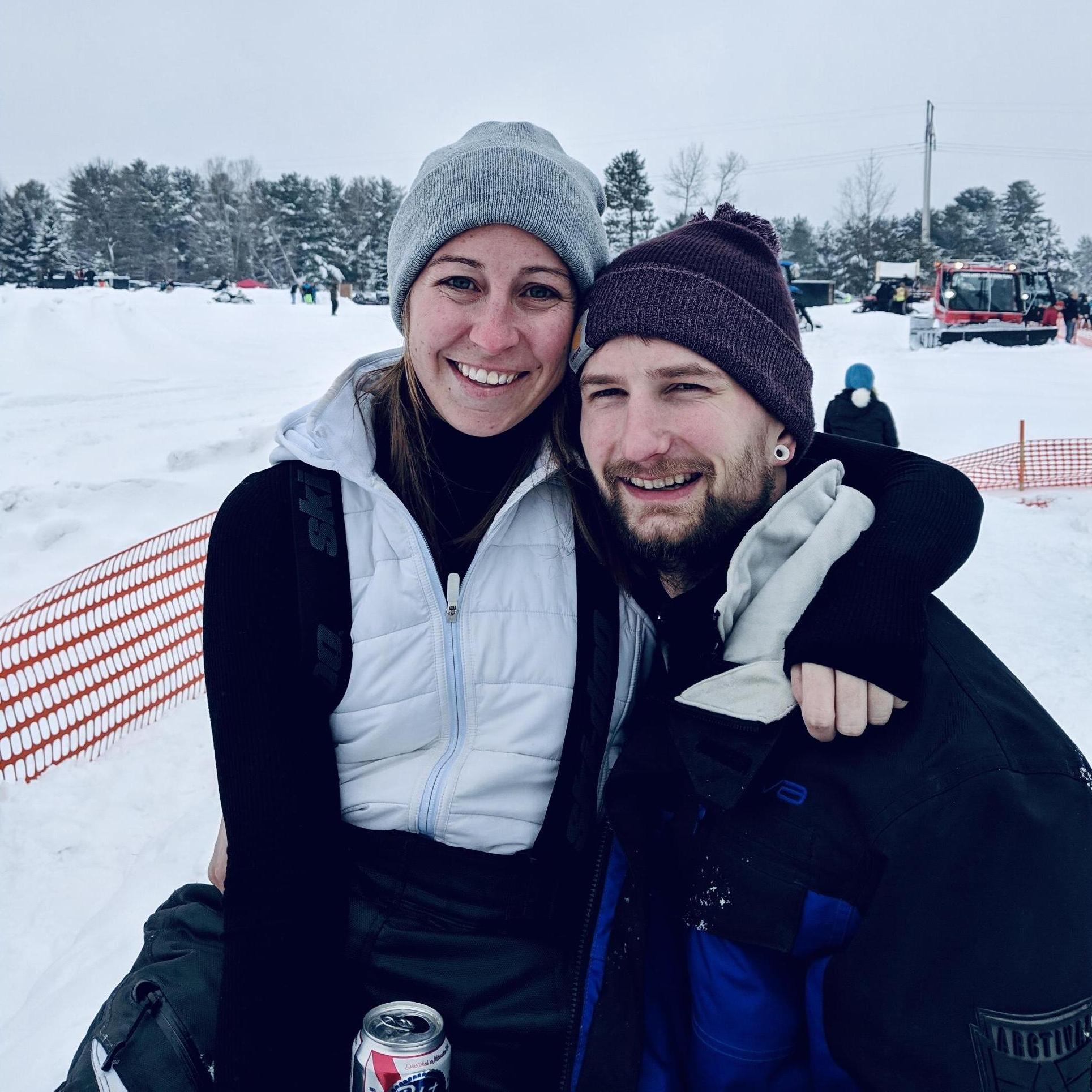 The first photo of us! We were in Three Lakes, Wisconsin at a Junker Snowmobile Race.