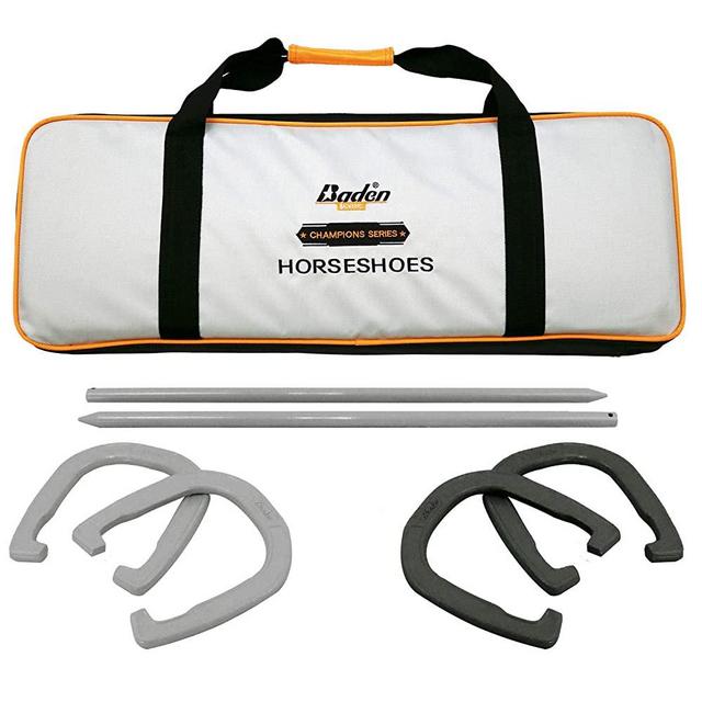 Baden Champions Horseshoe Set- Tournament Quality Forged Steel Construction, Gray/Black