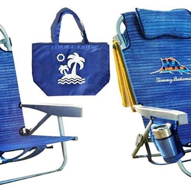 Tommy Bahama 2 2016 Backpack Cooler Beach Chair with Storage Pouch and Towel Bar (Blue Stripe)