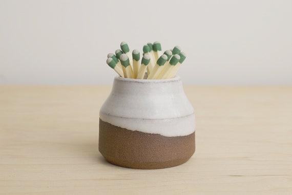 Ceramic Matchstick Holder - White and Brown
