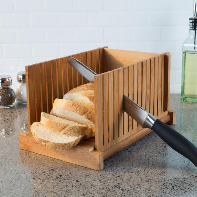 Bamboo Bread Slicer - Foldable, Adjustable Knife Guide and Board for Even Loaf Cutting - Food Preparation Tool for Home Bakers by Classic Cuisine