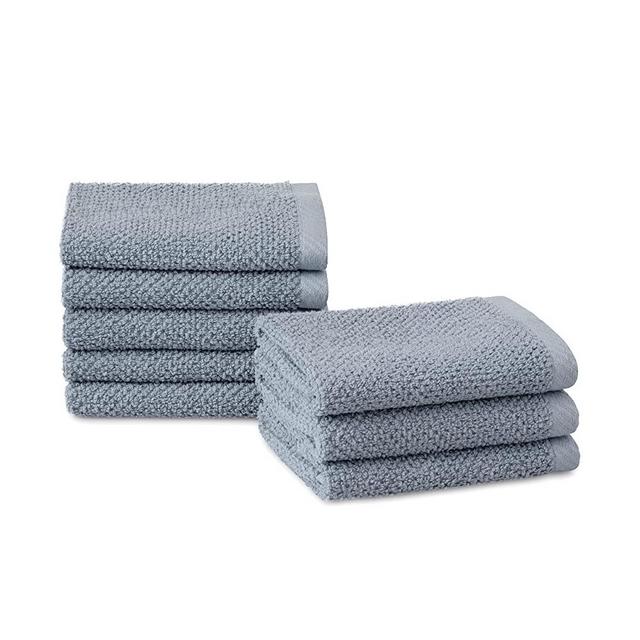 Welhome Franklin Premium 100% Cotton 8 Pack Wash Towels | Dusty Blue | Popcorn Textured | Highly Absorbent | Durable | Low Lint | Hotel & Spa Bathroom Towels | 600 GSM | Machine Washable