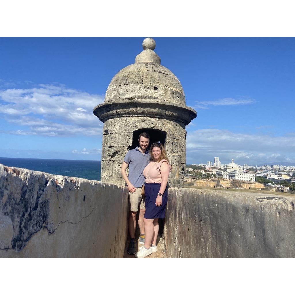 Emily & Zach at a fort in San Juan, Puerto Rico in May 2021