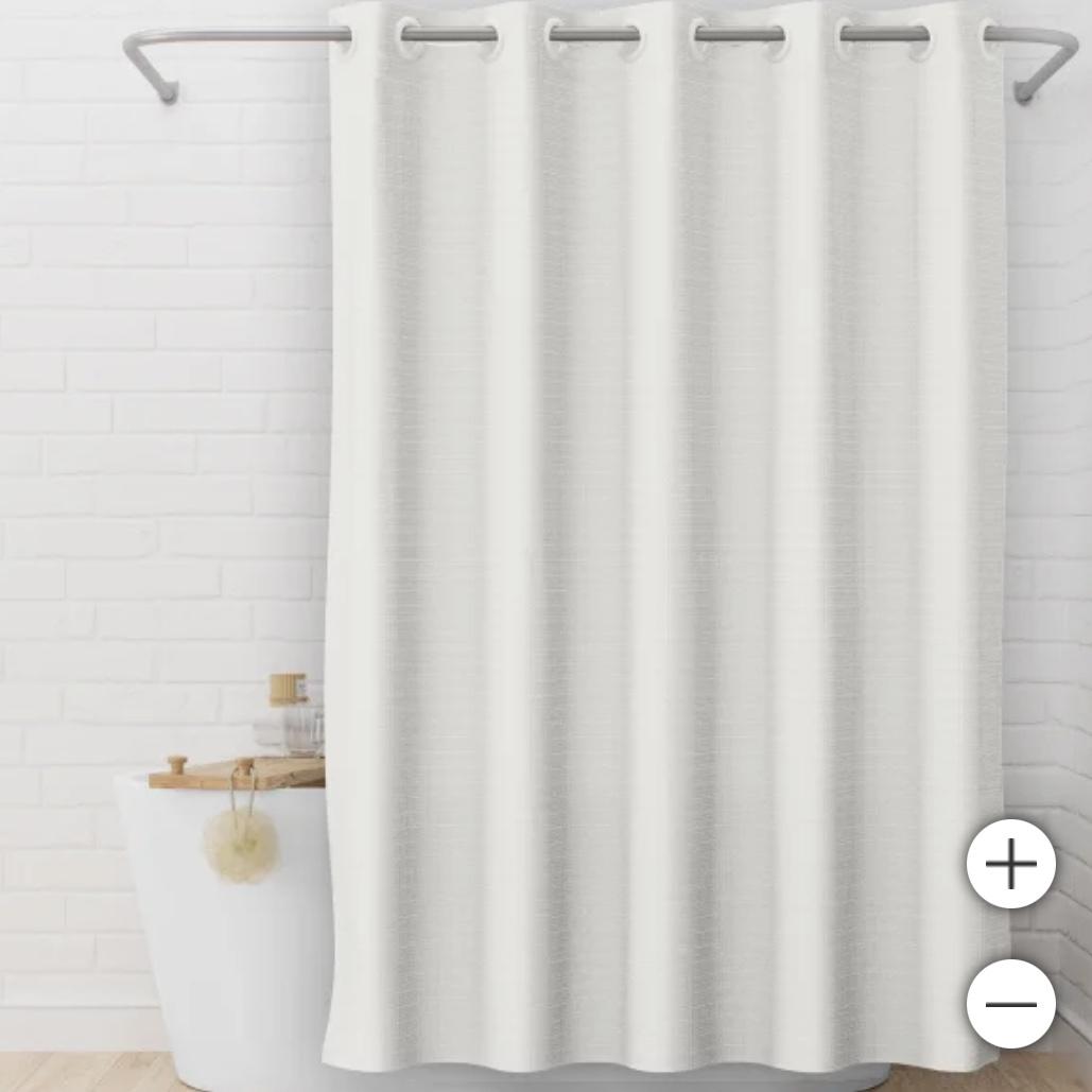 WHITE Hookless 3-in-1 Waffle Shower Curtain with Flex Rings and Two Snap in Liners