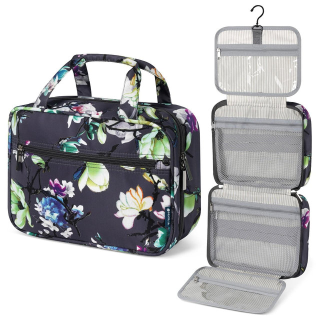 PAVILIA Hanging Toiletry Bag Travel Women Men, Foldable Cosmetic Organizer, Water Resistant Makeup Accessories Essentials Kit