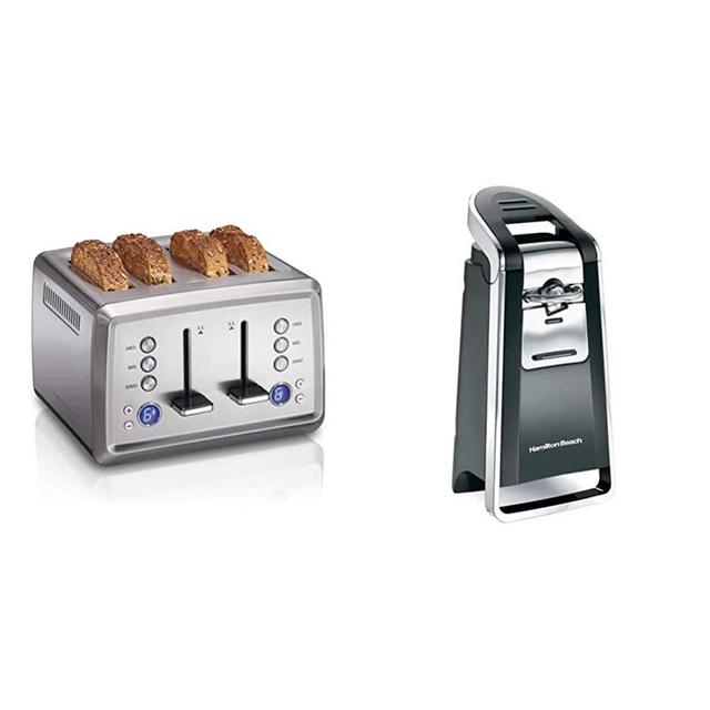 Hamilton Beach Digital 4 Slice Extra Wide Slot Stainless Steel Toaster with Bagel & Defrost Settings & (76606ZA) Smooth Touch Electric Automatic Can Opener with Easy Push Down Lever