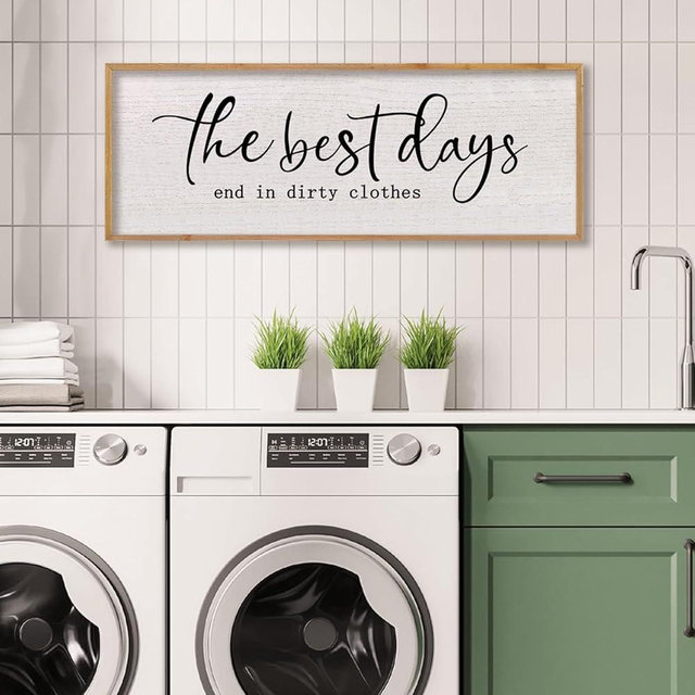 LuZhiQiang Funny Laundry Wall Decor The Best Days End in Dirtiest Clothes 32"×12" Humor Quotes Signs for Laundry Room Bathroom Restroom Large Rustic Farmhouse Wooden Framed Wall Hanging Art (Wood)