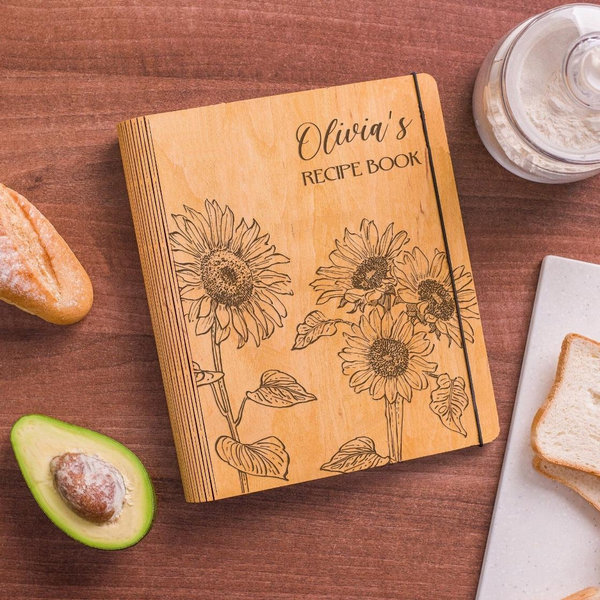 Custom Recipe Book & Recipe Binder - Design F1- Extra Large with Extra Pages, Walnut