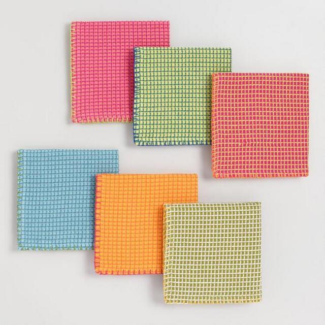 Multicolored Waffle Weave Dish Cloths Set of 6