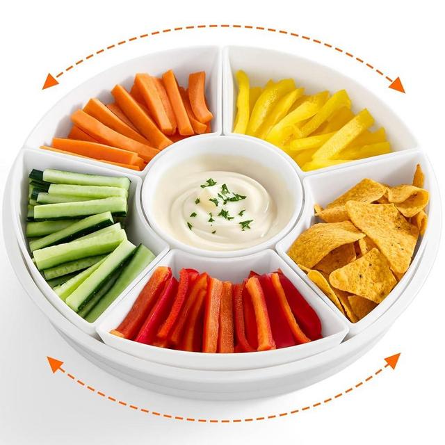 Lifewit Plastic Rotating Divided Serving Tray, Chips and Dip Serving Dish Bowl for Party Entertaining, Round Platter Plate for Fruit/Veggie/Snack/Candy/Taco/Cheese