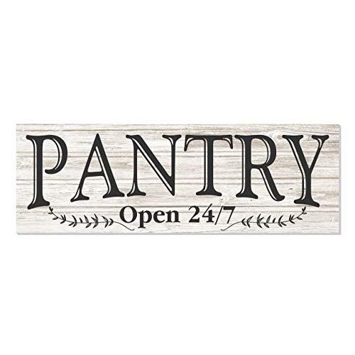 Pantry Open 24/7 White Rustic Wood Wall Sign 6x18