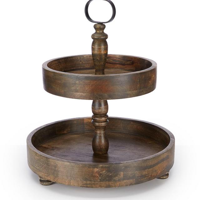 Southern LivingWhite Washed 2-Tier Mango Wood Server