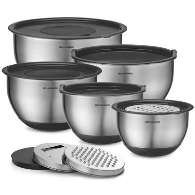 Belwares Stainless Steel Mixing Bowl Set, 5 Mixing Bowls with Lids and 3 Graters