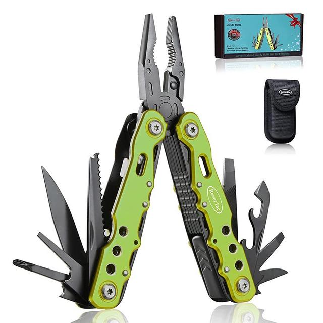 RoverTac Multitool with Safety Locking Handy Gifts for Men Women 12 in 1 Multi Tool with Pliers Knife Bottle Opener Screwdriver Saw Perfect for Outdoor Survival Camping Hiking Simple Repair