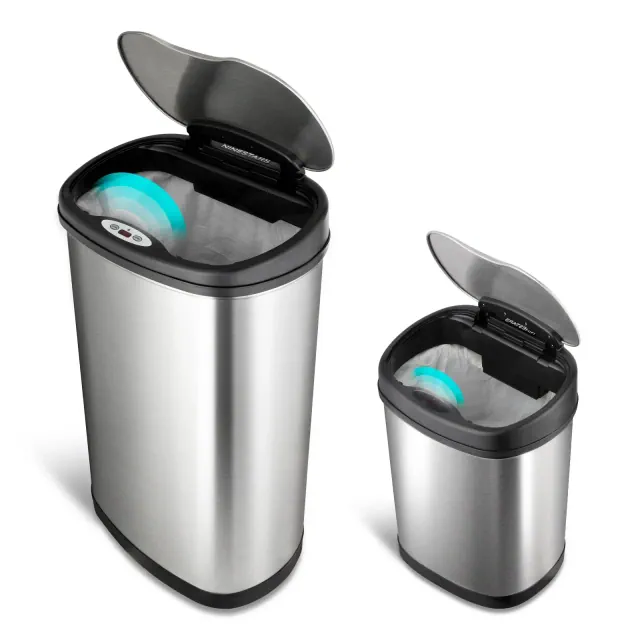 Nine Stars Combo 13gal/50L & 3.2gal/12L Motion Sensor Step Trash Can: Touchless, Hands-Free, Stainless Steel, Pedal-Operated