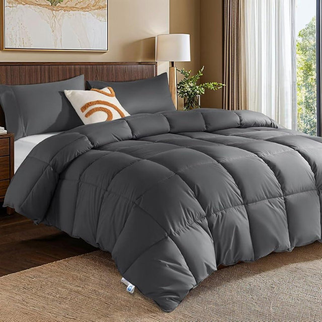 Rwlvpe Goose Down Comforter King Size, 850 Fill Power All Season Duvet Insert King 70 oz, Ultra-Soft 100% Cotton Bed Comforter, Fluffy Cozy Luxury Hotel Collection Comforter, Dark Grey, 106"x90"