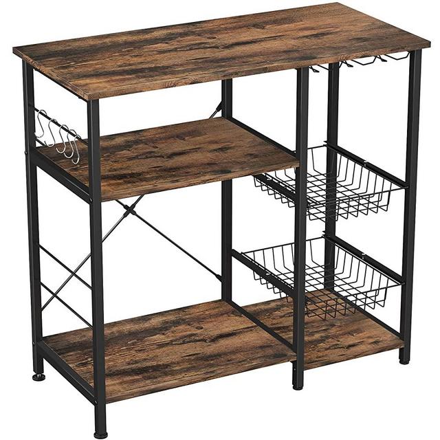 Topfurny Kitchen Baker's Racks, Utility Kitchen Storage Shelf Microwave Oven Stand with Wine Glass Holder, 3-Tier+4-Tier Table for Spices and Pots, Workstation Kitchen with 5 S-Shape Hooks