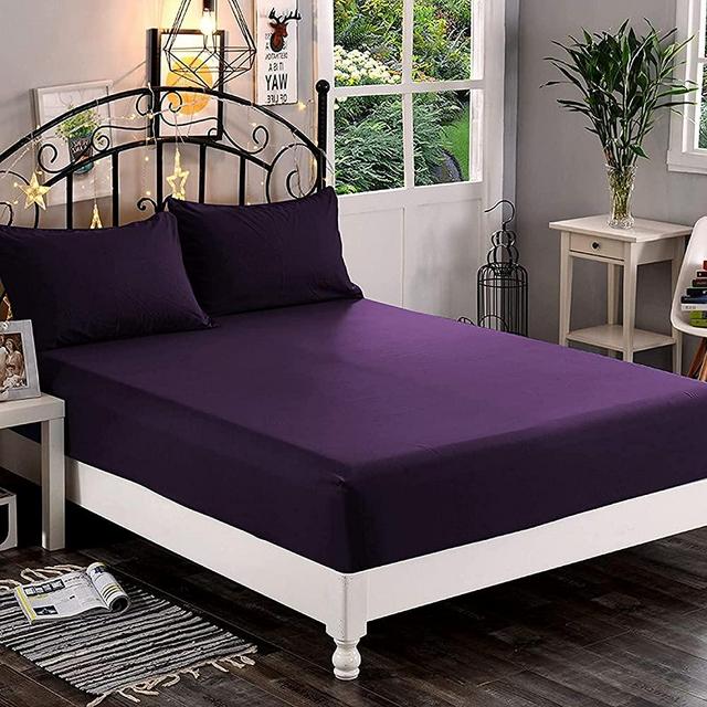 Premium Hotel Quality 1-Piece Fitted Sheet, Luxury & Softest 1500 Thread Count Egyptian Quality Bedding Fitted Sheet Deep Pocket up to 16 inch, Wrinkle and Fade Resistant, King, Eggplant-Purple