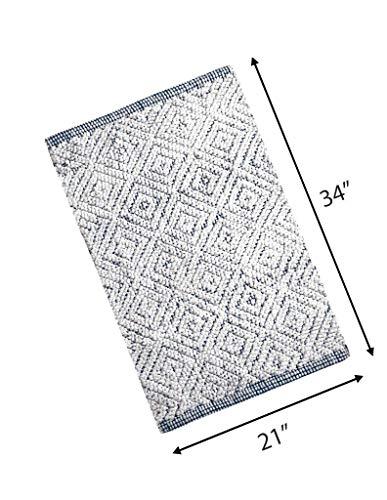 Woven St Luxury Chenille Microfiber Bath Rug Floor mat for Spa Vanity Shower Super Soft Machine Washable for Bathroom/Kitchen Water Absorbent Anti-Skid Bedroom Area Rugs (21" x 34", White and Navy)