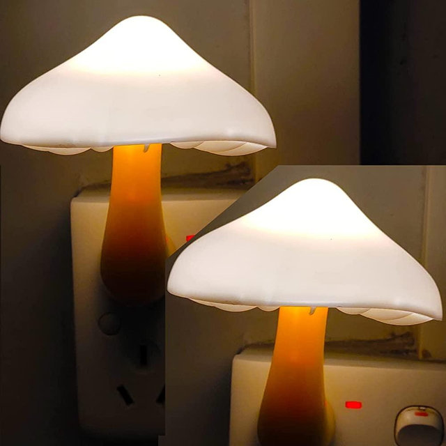 2 Pack Sensor LED Night Light Plug in NightLight Energy Saving Wall Lamp Mushroom Night Lights for Bedroom, Bathroom,Toilet,Hallway,Kitchen,Kids,Adults Warm White