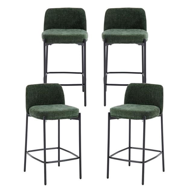 QUINJAY 26" Modern Chenille Counter Stools Set of 4, Green Upholstered Boucle Counter Height Bar Stools with Comfy Back, High Dining Chairs Kitchen Island Chairs with Black Legs for Dining Room